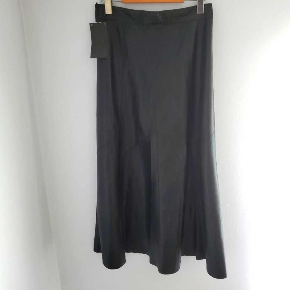 Zara Black Faux Leather A-Line Midi Skirt, Small